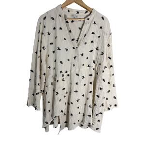 Lemon Grass Lagenlook Leaf Print India Top XL